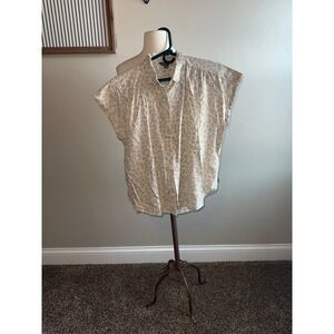 Eddie Bauer Women's Leopard Print Short Sleeve Button Up Shirt Top Size S